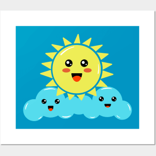 Cute Kawaii Sun and Clouds Posters and Art